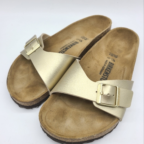 Birkenstock Shoes - Birkenstock Madrid Golden Vegan Leather Upper